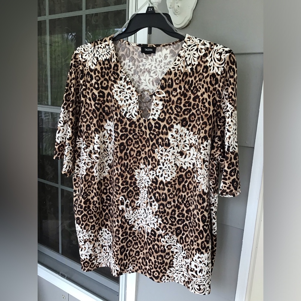 Trcera women animal print top tunic, plus size 3x dressy casual leopard brown